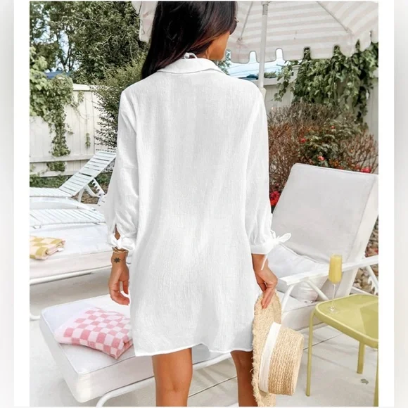 CUPSHE Women's Seersucker Tie Cuff
Cover Up Dress S - Picture 2 of 15